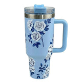 Blue Floral Stainless Steel Tumbler