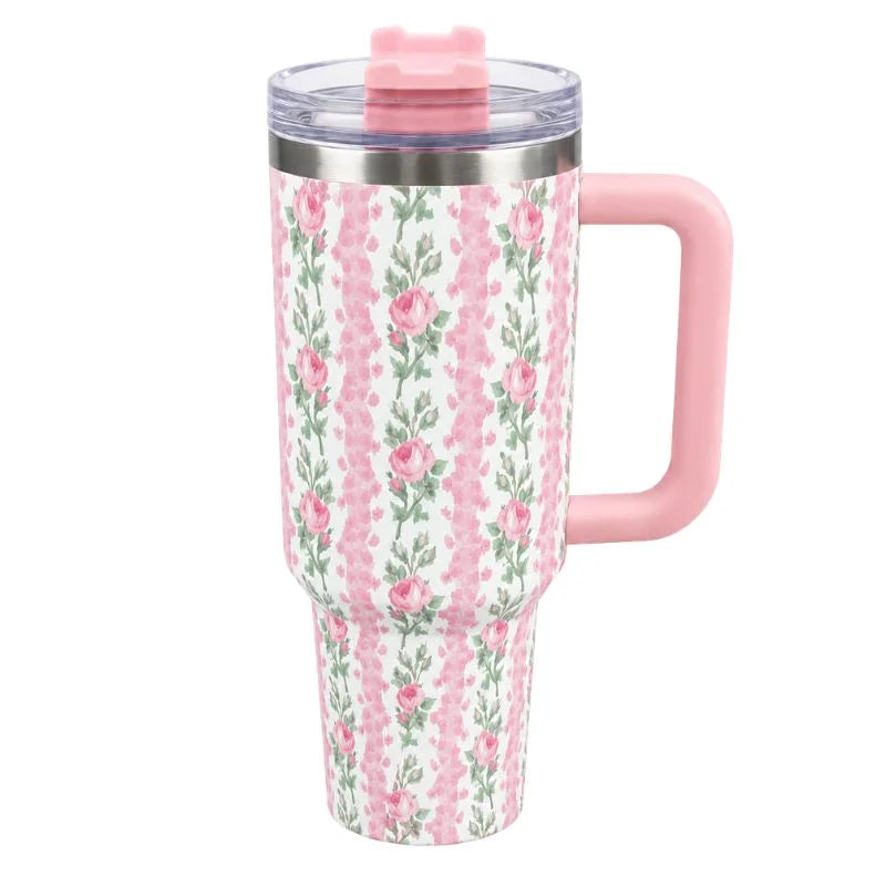 Pink Floral Stainless Steel Tumbler