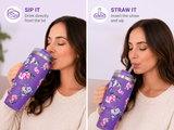 Purple Floral  Stainless Steel Tumbler