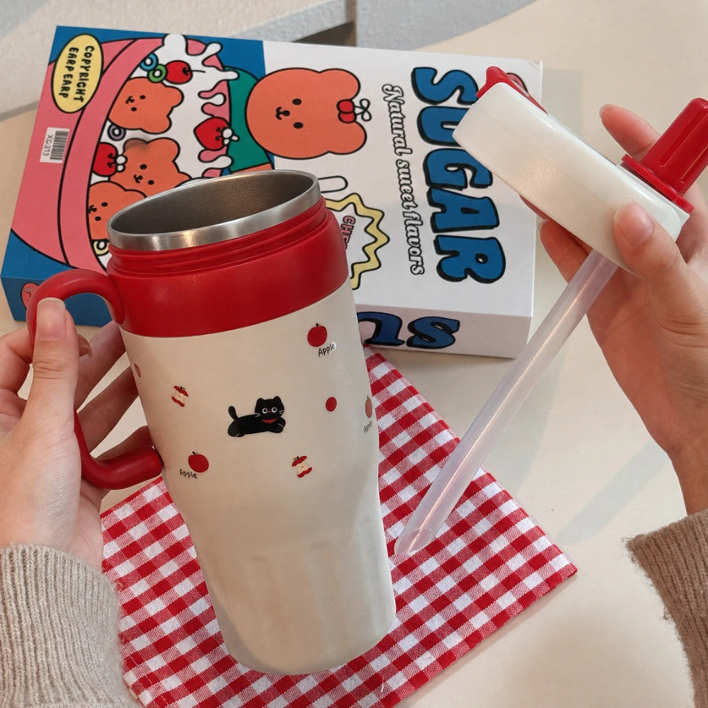 Pink Cheery Cat Stainless Steel Character Tumbler