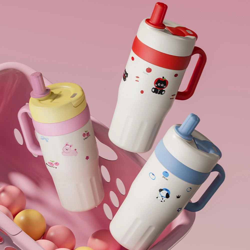 Pink Cheery Cat Stainless Steel Character Tumbler
