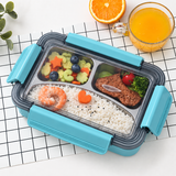 Blue 3-compartment stainless steel lunch box with locking lid 2