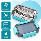 Blue 3-compartment stainless steel lunch box with locking lid 3
