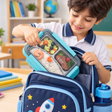 Blue 3-compartment stainless steel lunch box with locking lid 4