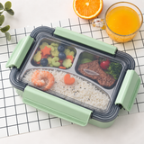 Green 3-compartment stainless steel lunch box with locking lid 2