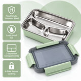 Green 3-compartment stainless steel lunch box with locking lid 3