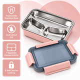 Pink 3-compartment stainless steel lunch box with locking lid 3
