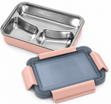 Pink 3-compartment stainless steel lunch box with locking lid 1