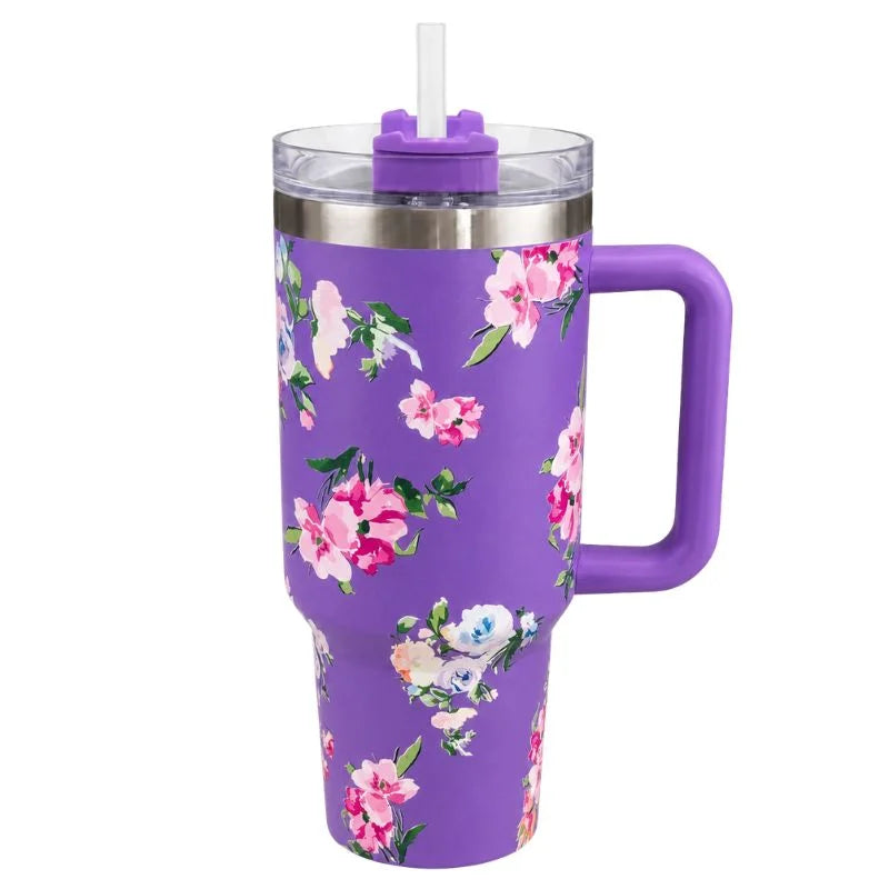Purple Floral  Stainless Steel Tumbler
