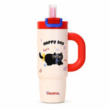 "Cheerful" Happy Day Cat Tumbler -  Red