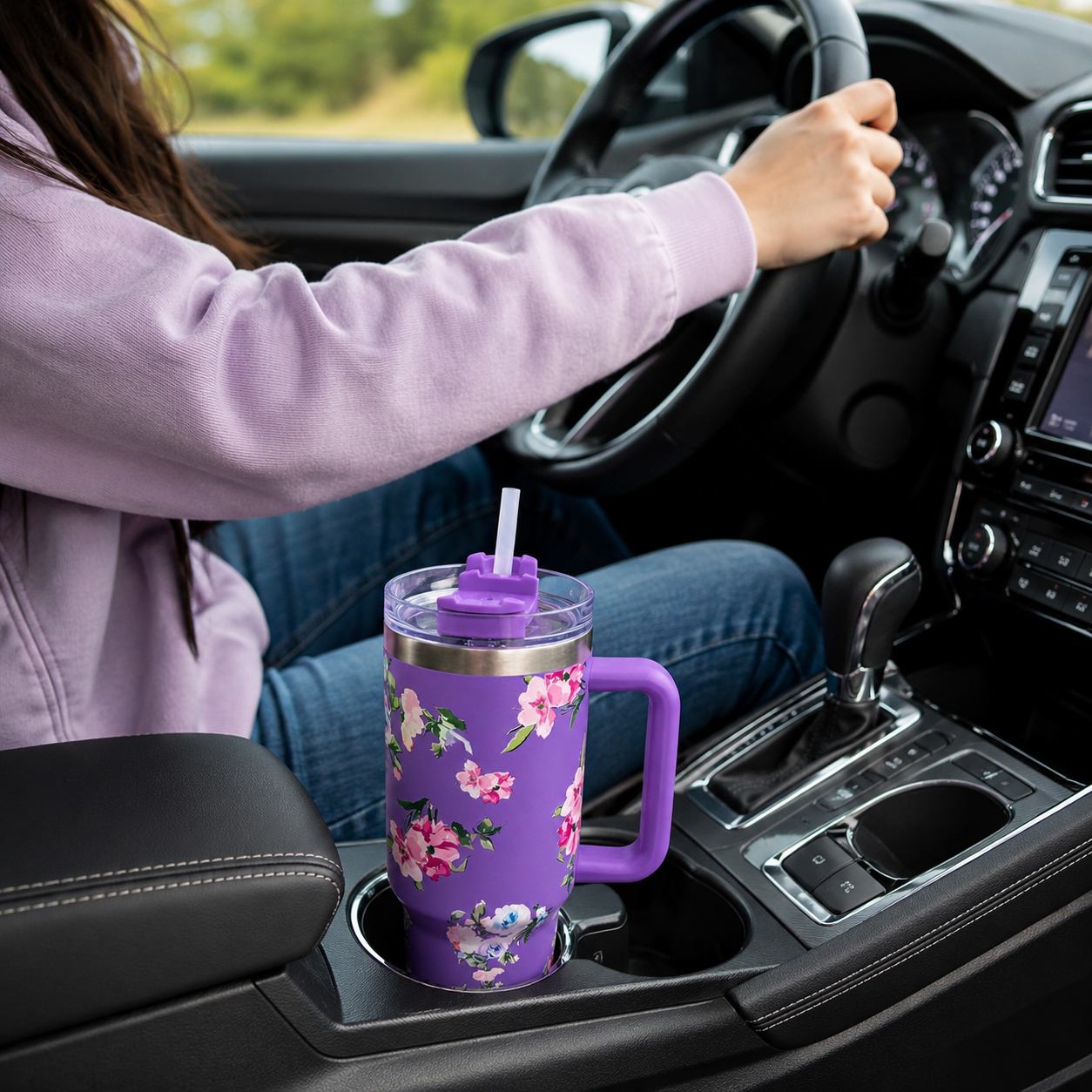 Purple Floral  Stainless Steel Tumbler