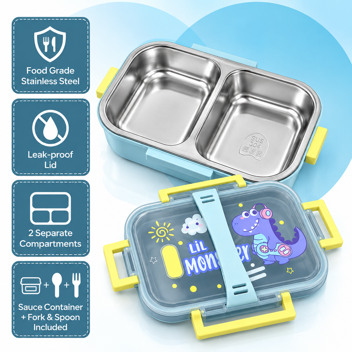 Kids dinosaur stainless steel lunch box-2