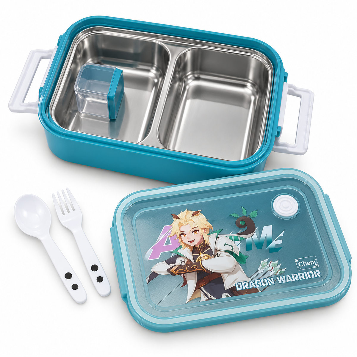Dragon Warrior kids stainless steel lunch box with spoon and fork