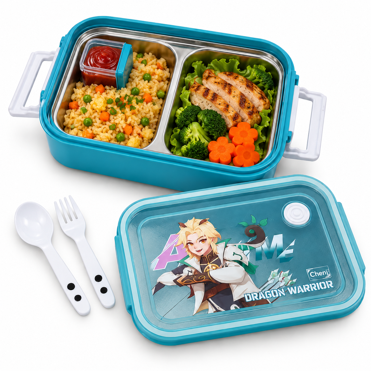Dragon Warrior kids stainless steel lunch box with spoon and fork 2