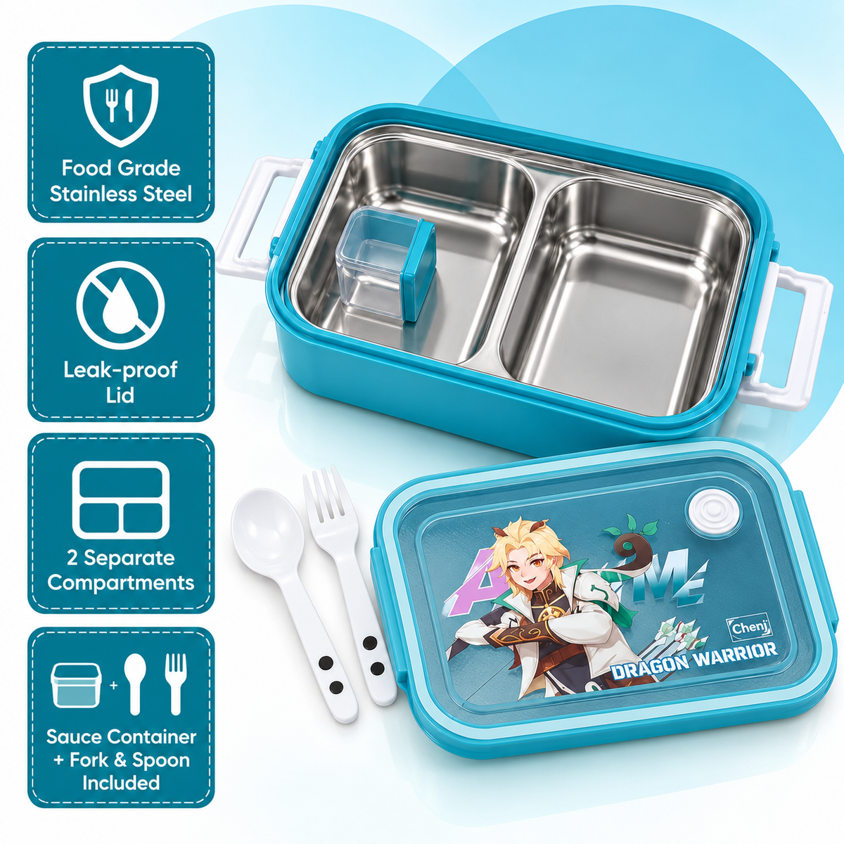 Dragon Warrior kids stainless steel lunch box with spoon and fork 2
