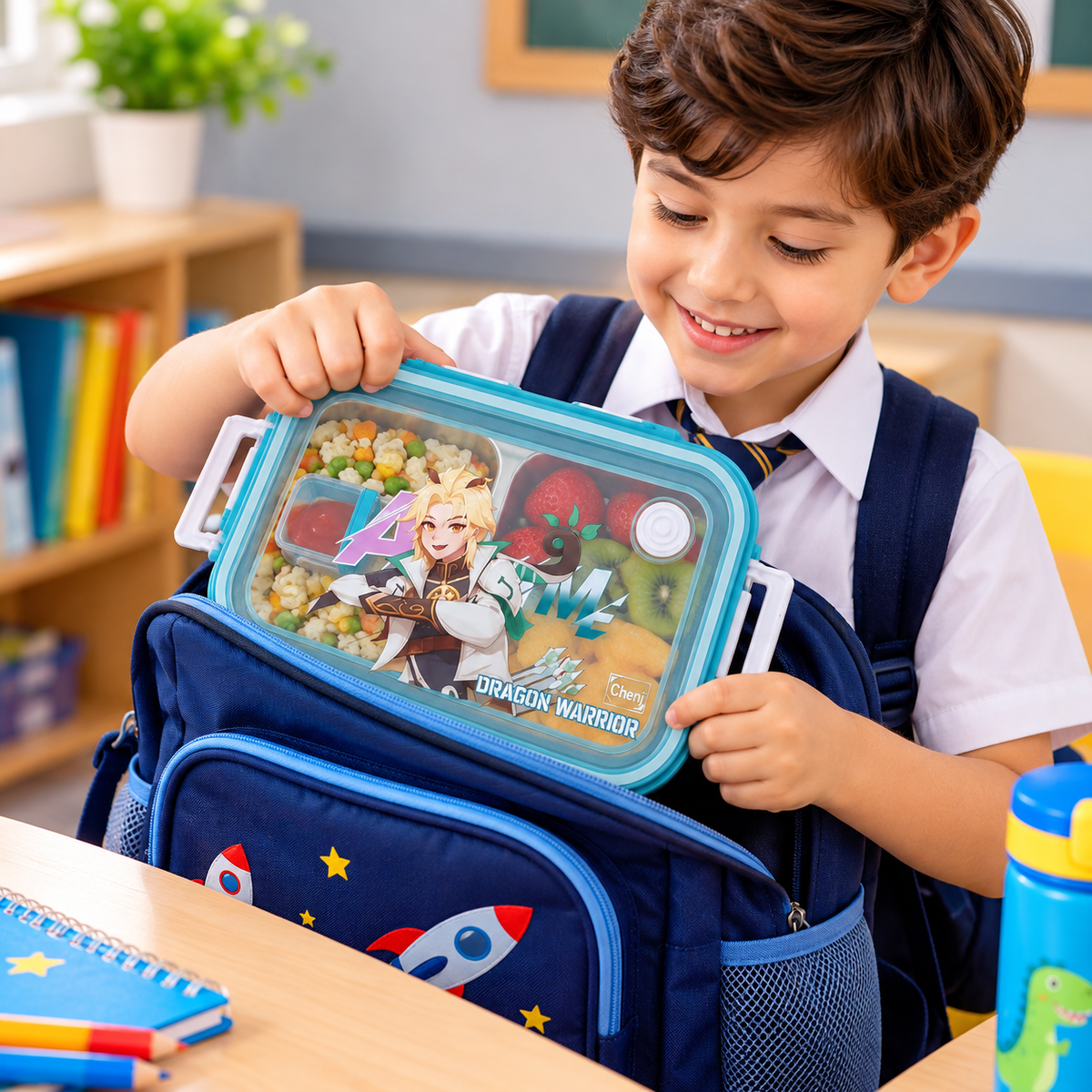 Dragon Warrior kids stainless steel lunch box with spoon and fork 4