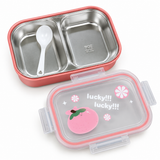 Pink kids stainless steel lunch box with two compartments and spoon 3
