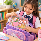 Pink kids stainless steel lunch box with two compartments and spoon 4