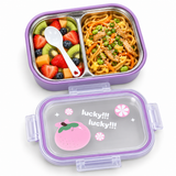 Purple kids stainless steel lunch box with two compartments and spoon 2
