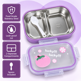 Purple kids stainless steel lunch box with two compartments and spoon 3