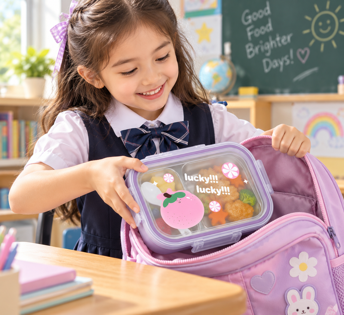 Purple kids stainless steel lunch box with two compartments and spoon 4