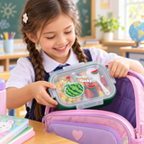 Green kids stainless steel lunch box with watermelon design and spoon 4