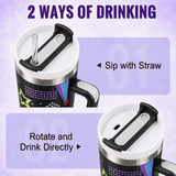 Black stainless steel water tumbler bottle with colourful star design-2