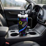 Black stainless steel water tumbler bottle with colourful star design-3