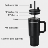 Black stainless steel water tumbler bottle with handle and straw-1
