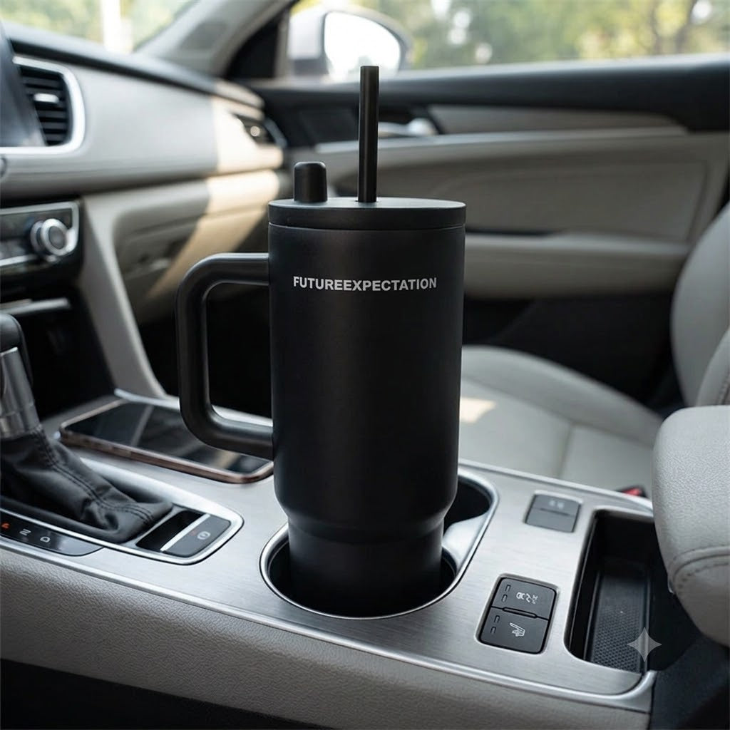 Black stainless steel water tumbler bottle with handle and straw-5