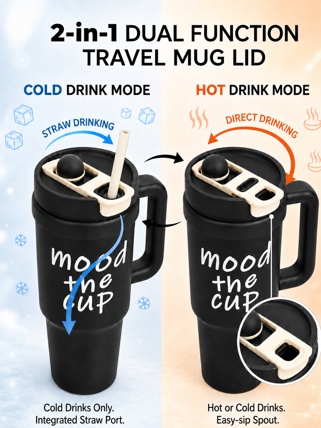Black stainless steel water tumbler bottle with Mood the Cup design-4