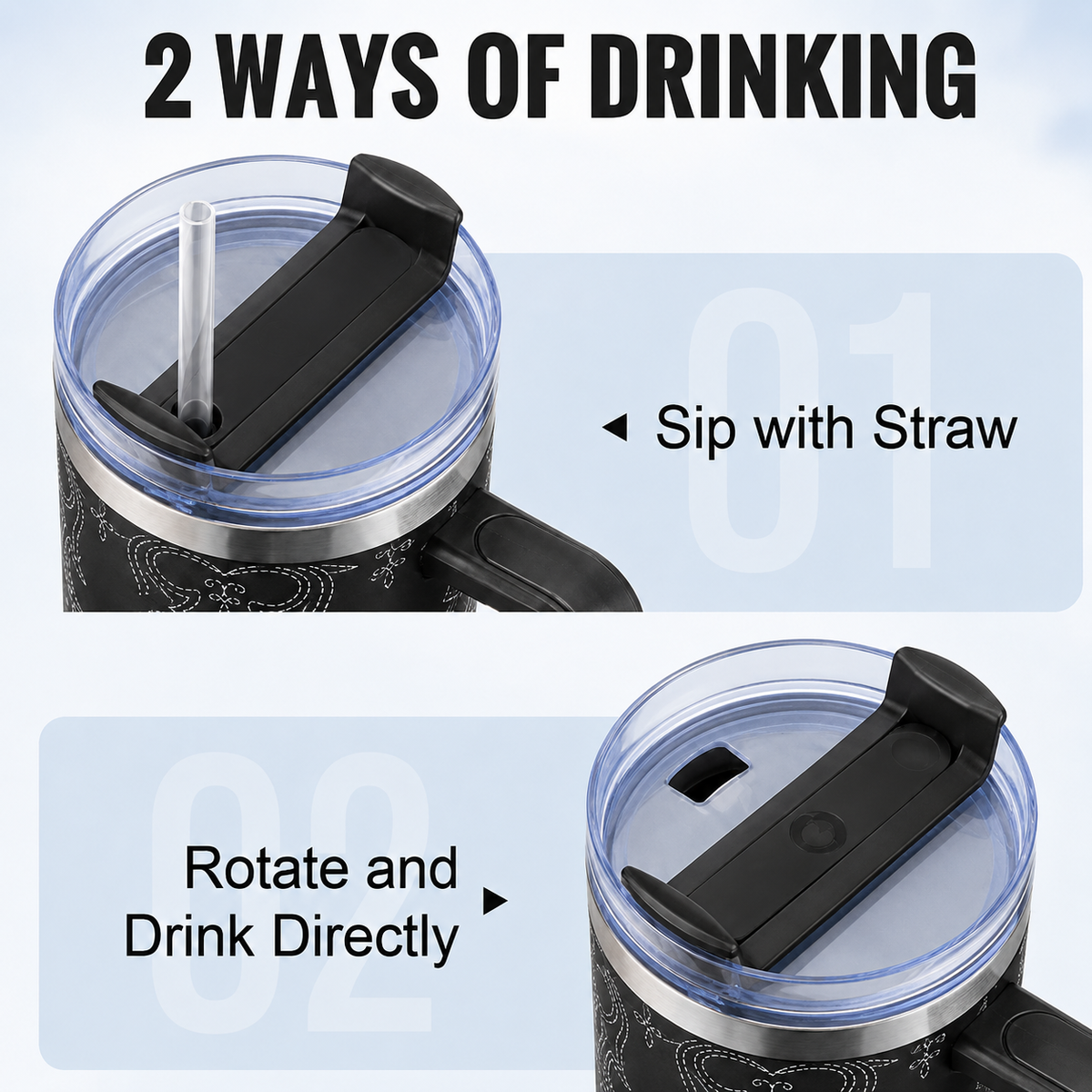 Black stainless steel water tumbler bottle with pattern design-2
