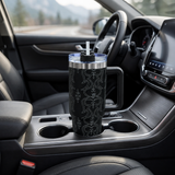 Black stainless steel water tumbler bottle with pattern design-3