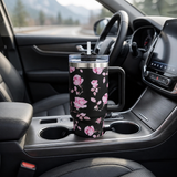 Black stainless steel water tumbler bottle with pink rose design-3