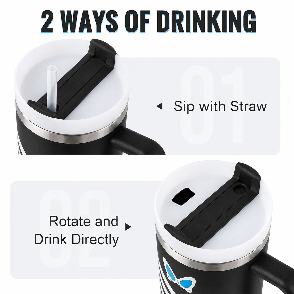 Black stainless steel water tumbler bottle with striped butterfly design-2
