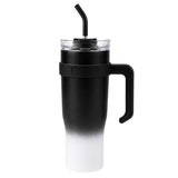 Black and white gradient insulated travel tumbler with handle, clear lid and reusable straw-1