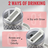 Black and white stainless steel water tumbler bottle with checkered heart design-2
