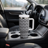 Black and white stainless steel water tumbler bottle with checkered heart design-3