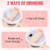 Cream stainless steel water tumbler bottle with pink flower design-2