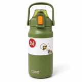 Green stainless steel insulated water bottle with carry handle and leakproof lid