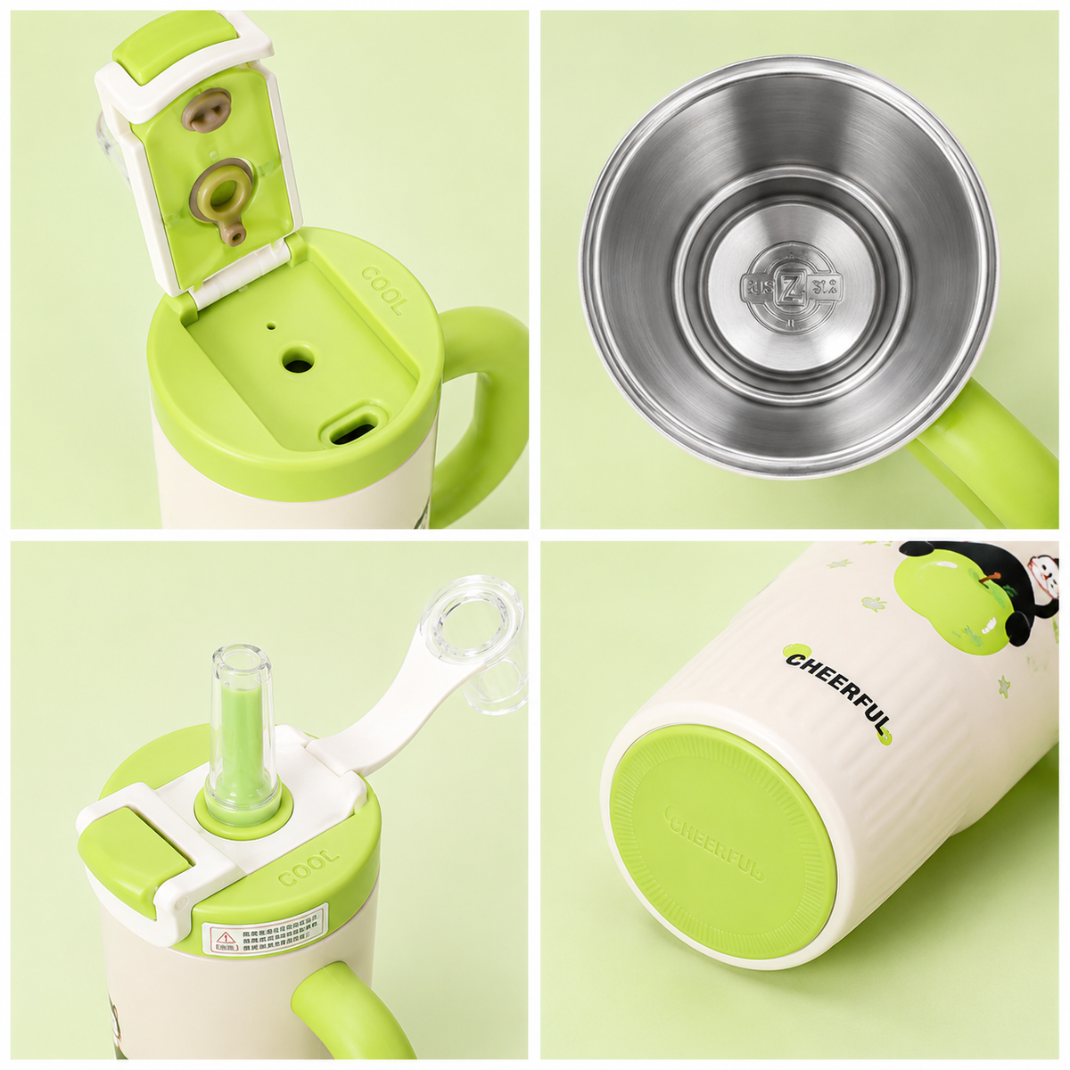 Green stainless steel water tumbler bottle with cat design-2
