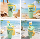 Green stainless steel water tumbler bottle with Mood the Cup design-2