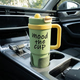 Green stainless steel water tumbler bottle with Mood the Cup design-5