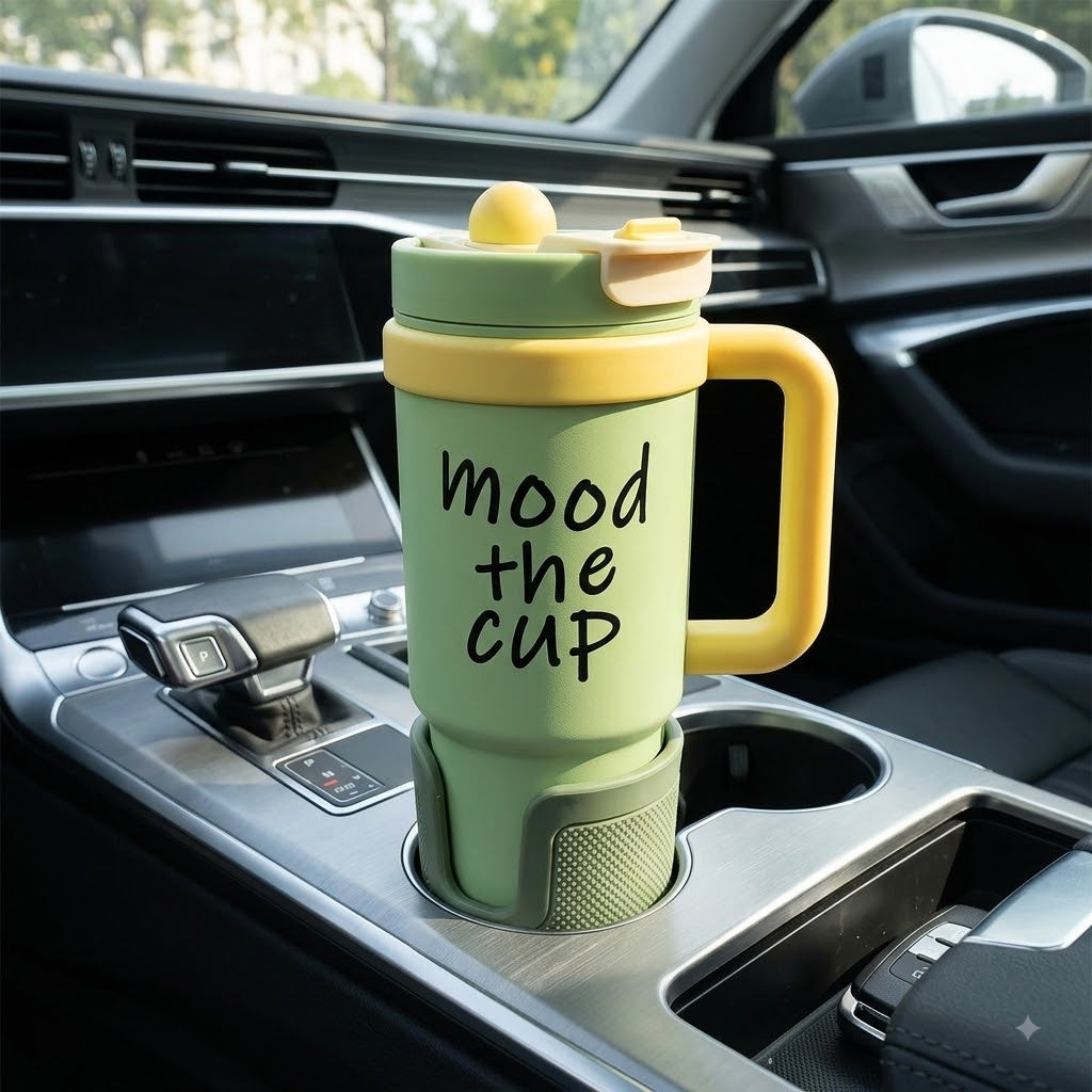 Green stainless steel water tumbler bottle with Mood the Cup design-5