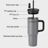 Grey stainless steel water tumbler bottle with handle and straw-1