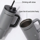 Grey stainless steel water tumbler bottle with handle and straw-2