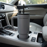 Grey stainless steel water tumbler bottle with handle and straw-4
