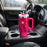 Hot pink stainless steel water tumbler bottle with geometric design-3