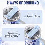 Light blue stainless steel water tumbler bottle with white rose design-2