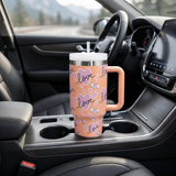 Peach stainless steel water tumbler bottle with love hearts-3